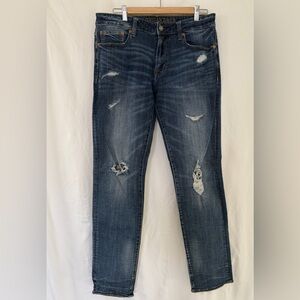 American Eagle Extreme Flex 4 Mens Size 32x36 Low Rise Straight Denim Blue Jeans